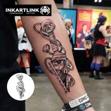 INKARTLINK 1入美式復古手臂裝飾貼紙，臨時防水身體藝術紋身貼，持效1-2週，植物果汁紋身，男女皆宜，派對裝飾必備 - 黑色 - 查看 2