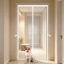 White Fiberglass Magnetic Screen Door With Reinforced Magnets & Weighted Bottom, Widened Top Frame Auto Quiet Close Mesh Curtain, Hands-Free Pet Friendly Mosquito Barrier, Durable Fiberglass Mesh Door Screen For Home Entrance - A - View 2