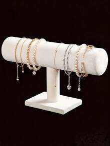 1pc Elegant Velvet T-Shape Bracelet Display Stand - Desktop Jewelry Holder, Multifunctional Desktop Accessory Organizer, Sturdy Plastic Base, Suitable For Necklaces, Bracelets And Watches - White - View 3