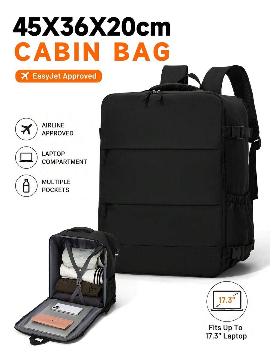 myco bags Mochila de Cabina ( ) - Bolsa de Mano de Gran Capacidad con Compartimento para Portátil, Apta para Portátiles de Hasta 17.3 Pulgadas, Bolsa de Viaje Ligera con Correas de Compresión, Bolsillo Delantero y Bolsillos Laterales, Correas de Hombro Ajustables, Adecuada para Viajes Aéreos, Viajes en Avión y Escapadas de Fin de Semana