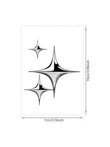 1 Sheet Fine Dot Stippling Gradient Star Collarbone Tattoo Sticker, Three Staggered Size Four-Pointed Stars With Gradient Grey Shading, Ins Ethereal Gentle Minimalist Aesthetic Body Art Decal For Girls Decolletage & Rib Side - Black - View 5