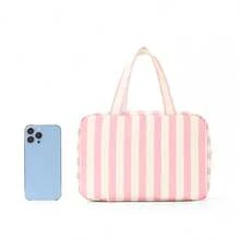 1 buah Tas Perlengkapan Mandi Lipat Bergaris Warna-warni yang Stylish, Desain Multi-Kompartemen, Tas Kosmetik Perjalanan Kapasitas Besar, Tas Pantai, Perlengkapan Liburan, Tas Perjalanan, Portabel, Ringan, Tahan Lama, dan Modis., Perlengkapan Perjalanan Penting - MultiWarna - View 11