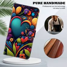 GLANDOTU Funda de teléfono con cartera de piel con patrón de corazón y rosa roja de PU, multifuncional con soporte, ranuras para tarjetas, diseño de tapa abatible, se adapta a múltiples modelos, regalo de primavera - Multicolor - Ver 5