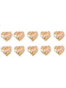 10pcs Fashion Versatile Stainless Steel Drip Oil Heart-Shaped Rhinestone Pendant, 18k Gold Vacuum Plated, DIY Earring Bracelet Necklace Jewelry Accessories - Multicolor - View 7