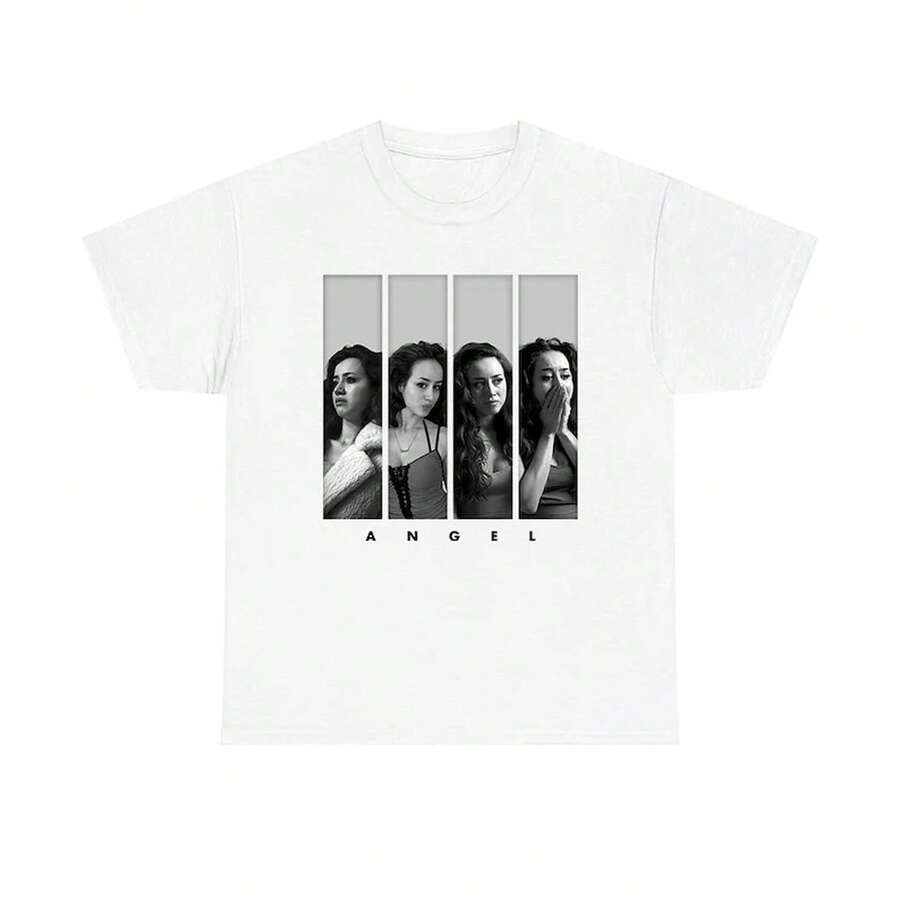 T-shirt unisex Priscilla Delgado as Angel con motivo a griglia, felpa girocollo stile rock divertente Priscilla Delgado as Angel, maglietta WK1J - Bianco - Visualizzare 1