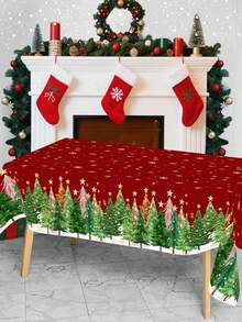 1pc Christmas Tree Tablecloth, 137*183cm Plastic Disposable Christmas Tree Table Cover, Christmas Party Decoration, Holiday Dining Table Decor, Suitable For Kitchen, Restaurant, Gathering, Dinner - Christmas Tree - View 7