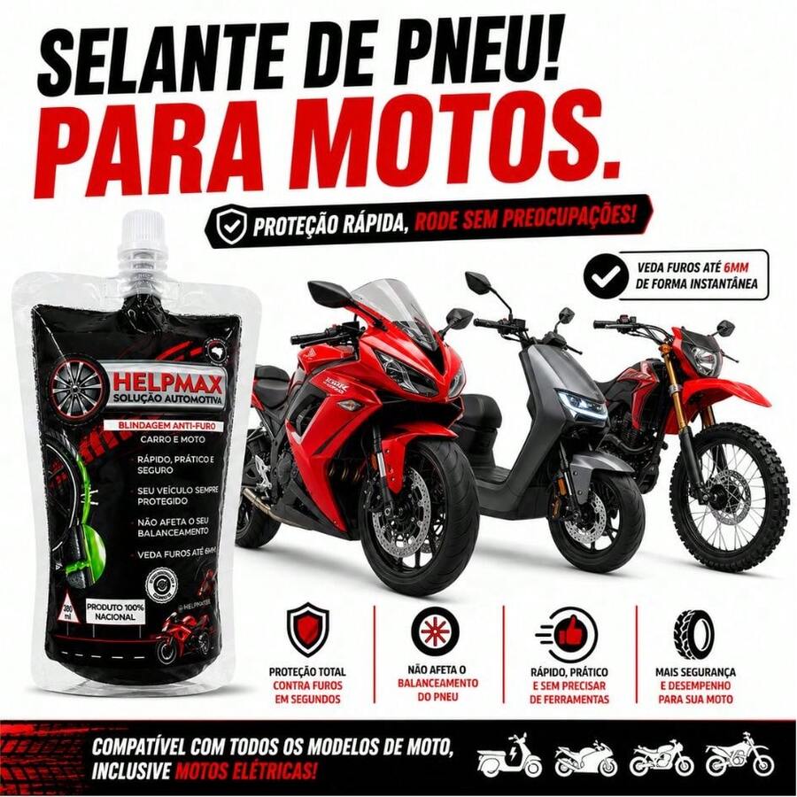 Vacinas Selante Original Para Pneu De Moto  Anti Furo 500ml - Help Max