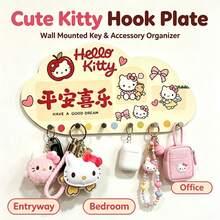 Sanrio 可愛 Hello Kitty 雲朵造型壁掛式鑰匙架，免鑽孔玄關鑰匙掛架，自黏式 6 個鉤子卡通裝飾掛鉤，臥室入口居家裝飾禮物，門後掛式收納架，節日禮物 - 彩色 - 查看 3