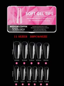 550pcs Full Coverage Press-On Nail Tips, Pointed, Almond, Square, Coffin, French Style Fake Nails, Removable Gel Extension Nail Tips, Capsule Pack DIY Press-On Nail Supplies Handmade Press On Nails - Clear - View 2