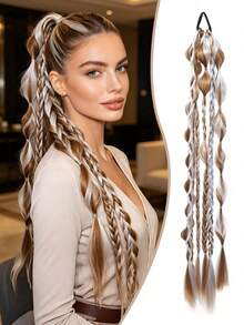 Synthetic Bubble Lantern Long Twisted Ponytail Hair Extensions, 24 Inch Handmade Mixed Color Bubble Twisted Braid Hair, Vacation Style Hair Extensions - Multicolor - View 4