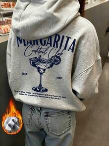 Women's Autumn/Winter New Fashion Lemon Ice Cup And Letter Print Casual Versatile Sweatshirt Sweatshirt With Thermal Lining, Suitable For Autumn Outfits - Dark Gray - View 1