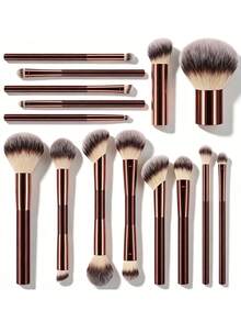 15/3Pcs Professional Makeup Brushes Set, Soft Synthetic Bristles, Rose‑Gold Metal Ferrule & Wooden Handles, Face And Eye Cosmetic Brushes For Blush, Foundation, Contour, Eyeshadow And Highlighter For Beginners - Multicolor - View 1