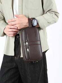 Minimalist Business Men's Clutch Bag, Lightweight Large Capacity Square Pouch For Outings And Commuting - Brown - View 6