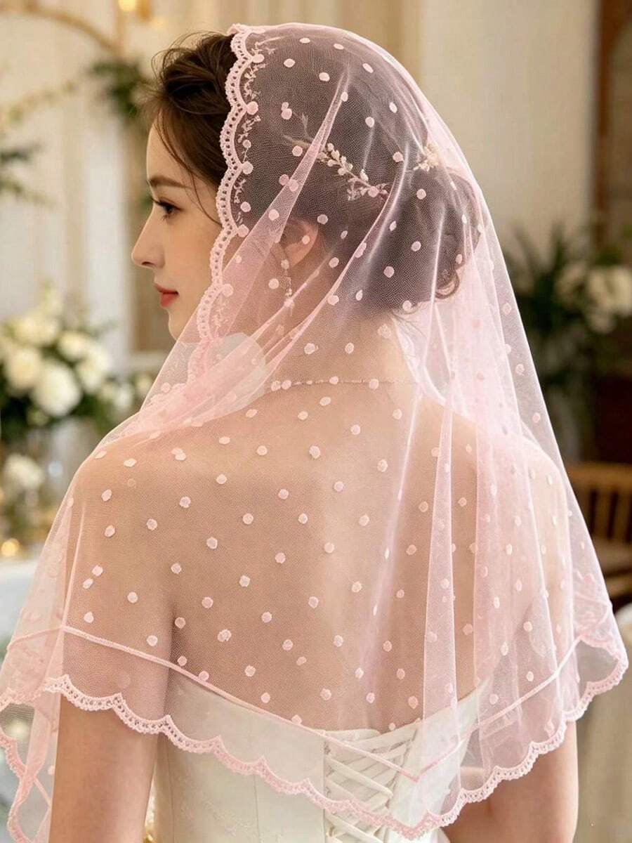 1 pieza Chal Pañuelo Triangular de Encaje Floral de Malla Bordado unicolor - S55884-Rosa - Ver 1