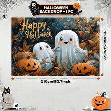 1件 Happy Halloween 背景布 可愛搞怪幽靈南瓜 Trick Or Treat 萬聖節派對背景橫幅 生日派對裝飾 拍照背景布 相片亭道具 - 查看 5