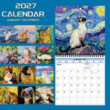 2027 Calendar: 12 Months Double-Sided (Pages) Thick Paper, 21.08x21.08cm Screaming Cat Theme Wall Hanging Calendar | Bright Color Design, Suitable For Personal Planning And Fun Office And Home Decor, Hanging, Desktop, Christmas, Xmas - Multiple Styles - View 2
