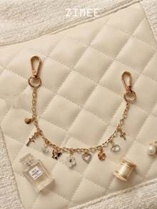 Y2K Style Butterfly & Flower Bag Charm, Rhinestone Heart Wallet Pendant, Cute Metal Chain Handbag Accessory - Multicolor - View 2