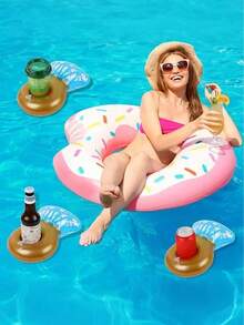 Diamond Ring Shaped Inflatable Drink Cup Holder, Inflatable Ring Float, Diamond Ring Pool Drink Cup Mat, Single Person Pool Party Supplies, Pool Party Accessories, Suitable For Pool Party, Bachelorette Party And Beach Pool Decoration - Multicolor - View 7