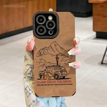 [Envío en 24h desde DE/FR/ES]Funda práctica para teléfono: 1 diseño plano 2D, estético, hermoso, lujoso, con diseños impresos de arte lineal de aventuras de camping en la montaña, frases de viaje, cinco colores disponibles: gris, azul, verde, marrón. Compatible con iPhone 17/16/15/14/13/12/11/XS/XR/X/Plus/Pro/Max. Funda impermeable minimalista - regalo perfecto - A - Ver 6