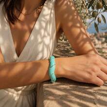 ORNAPEADIA 1pc Women's Gold-Plated Turquoise Enamel Open Bangle Bracelet, Versatile Beach & Daily Wear Accessory, Suitable For Gift - SZ60882-3 - View 3