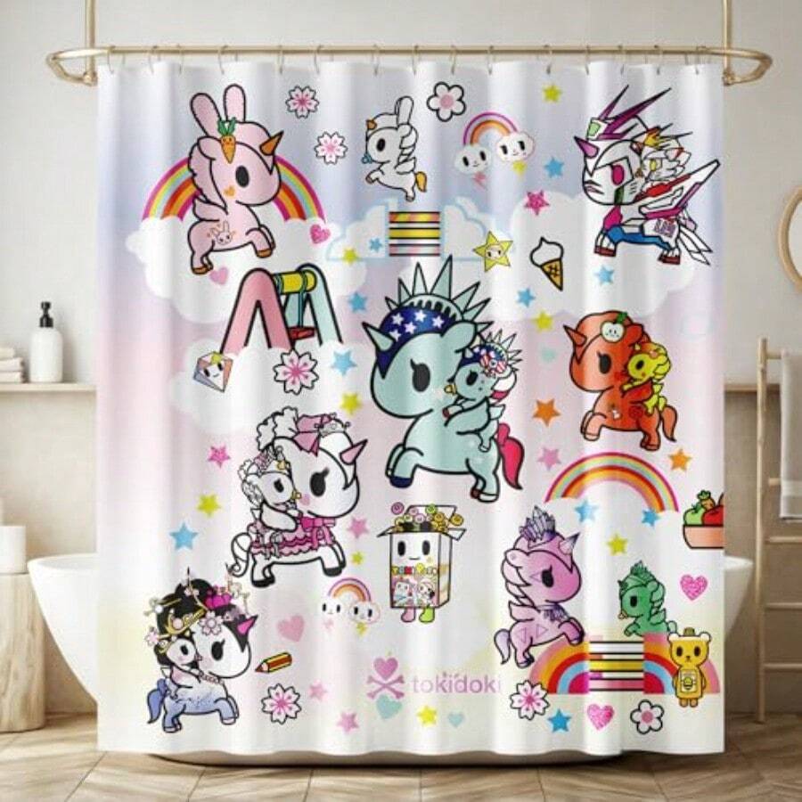 Waterproof Shower Curtain Cute Bath Shower Curtain With Holder For Bathroom And Bedroom And Party Decoration - Unicorn Child S2 - View 1
