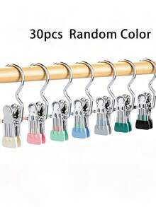 30/10/1pc Multi-Functional Stainless Steel Clothes Clips Hangers, Hanger Hooks, Non-Slip Clothespin For Pants, Skirts Drying, Space Saving Organizer For Bedroom, Closet, Dorm, Home, Bathroom, Clothes Rail, Hooks, Back To School - Multicolor - View 15