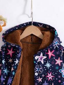 Girls' Casual Fashion Star Print Thermal Lined Hooded Jacket, Autumn/Winter - Black - View 4