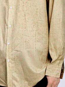 男士印花长袖宽松休闲衬衫，大码百搭新款工作服 - 卡其色 - 查看 6