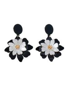 1 Pair Fashion Elegant Vacation Style Acrylic Flower Pendant Earrings Suitable For Women Daily And Party Wear - Black - View 6