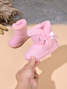 Kids' Fashion New Snow Boots With Bow Decoration - Pink - View 4