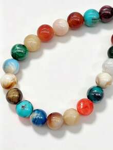 1pc Bohemian Round Bead Faux Agate Exaggerated Minimalist Women's Beaded Necklace Party Gathering Colorful Neck Chain - Mixed Colors Random - necklace - View 6