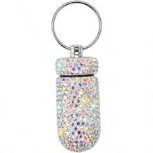 1個可愛精緻水鑽迷你藥盒，鋁合金材質附鑰匙圈，防水密封便攜藥盒，旅行必需品，護理用品，可用於存放魚油、維生素、鈣片 - 查看 17