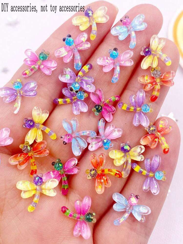 40 buah Resin Campuran Warna-warni Mini Lucu Berkilau Kristal Capung Tempel Datar Rhinestone Dekorasi DIY Pernikahan Seni Scrapbook Perhiasan Aksesoris Kerajinan Musim Panas, Sekolah - Campuran acak 1 - View 1