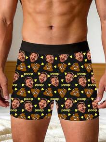 Custom Face Funny Poop Print Men Underwear, Personalized Photo Boxers, Hilarious Novelty Gift For Him - Multicolor - View 2