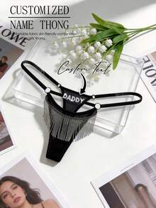 Custom Thong G-Strings With Gold Charms Name Personalized Charm Thong With Any Name Custom Thong Bikini Couple Gift - Black - View 1