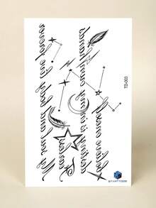STARTTOOS 1pc Large Arm Tattoo Sticker, Black Star Moon Feather English Cursive Pattern, Temporary Tattoo Sticker For Arm, Waist, Abdomen, Shoulder, Neck, Collarbone, Leg, Party Gift, Holiday Gift - Black - View 8