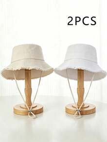 Sombrero de cubo casual y versátil para el desplazamiento diario - Beige + Blanco - Ver 4