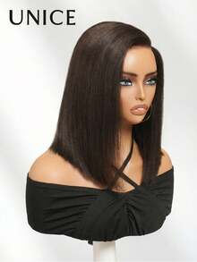 UNice Peruca Bob 7x5 Bye-Bye Slip com Renda, Marrom Chocolate Escuro, Repartição Lateral, Yaki Liso, com Cordão Invisível, Ajustável a Todos os Tamanhos de Cabeça, 100% Cabelo Humano, Pré-Cortada, Pré-Arrancada, Nós Descoloridos, Pronta para Usar, Sem Cola, Densidade de 150%, Amigável para Iniciantes, para Mulheres - S4 - Visão 13