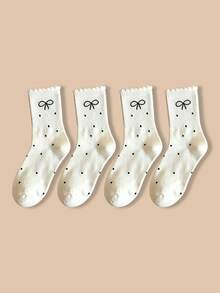 4 pares de calcetines de media caña con volantes y lazos para mujer, nuevos calcetines slouch con lunares y lazos de encaje estilo Ins, calcetines de media caña para estudiantes - Multicolor - Ver 10