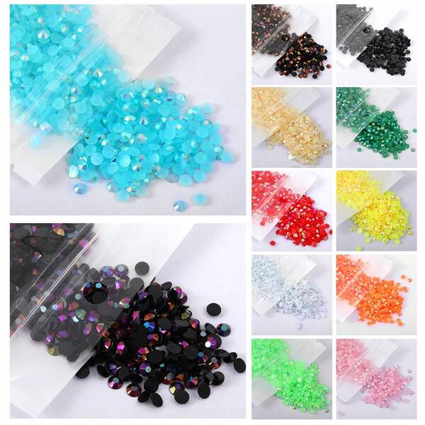 ICIQ 3mm, 4mm, 5mm Multi-Color Non-Hot-Melt Resin Jelly Crystal Rhinestones, Flat Back Crystal Rhinestones, Suitable For Decorating Clothing, Hats, Shoes And Other Daily Items