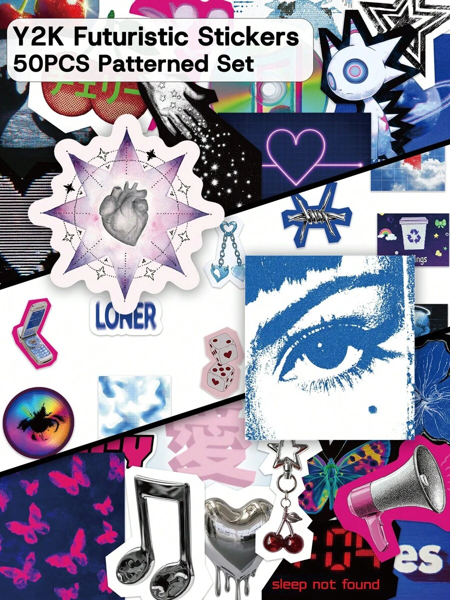 50pcs Y2K Futuristic Stickers-Cyberpunk & Retro Tech-Perfect For Skateboards, Suitcases, Water Bottles, Planners, Phone Cases, And Gift Decorations-Back To School - Multicolor - View 1