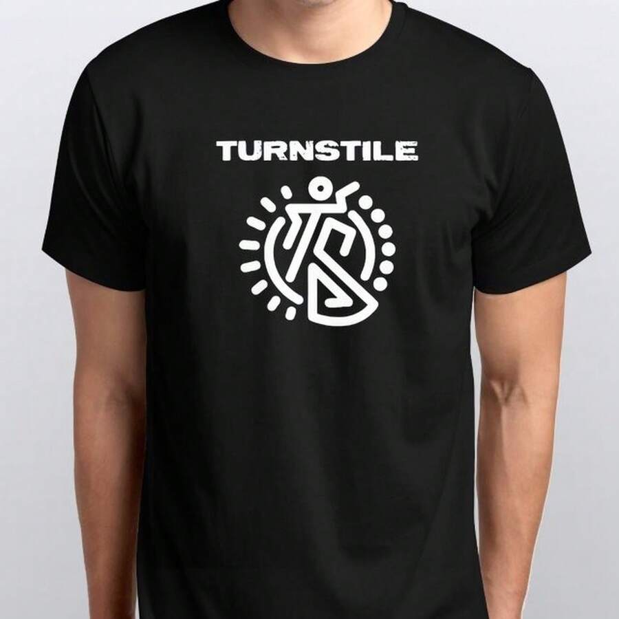 Unisex Vintage Crew Neck T-Shirt, Retro Hardcore Music Graphic Short Sleeve Shirt, Black And White Casual Summer Streetwear Tops S-3XL - Black - View 1