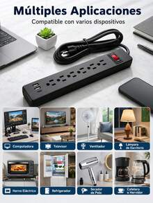 Power Strip With 6 Outlets, 2 USB + 1 Type-C, 1.8m - US A Type Plug(110-127V) - View 11