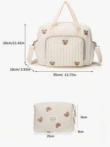 2 Packs Quilted Diaper Bag Set – Large Mom Tote/Crossbody Bag + Stroller Hanging Organizer For Travel - Multicolor - View 6