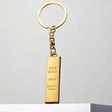 1pc Casual Personalized Engraved Letter Gold Bar Keychain, Daily Versatile Family Style Gift For Family And Friends, Creative Gold Bar Gold Brick Keychain With Wealth-Attracting Meaning, Portable Accessory - Yellow Gold - View 3