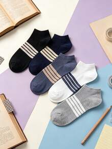 5 Pairs Random Assortment Men's Short Socks, Summer Sports Sweat-Absorbent Odor-Resistant Boat Socks, Cotton Thin Low-Cut Shallow-Opening Socks For Spring And Summer - Multicolor - View 1