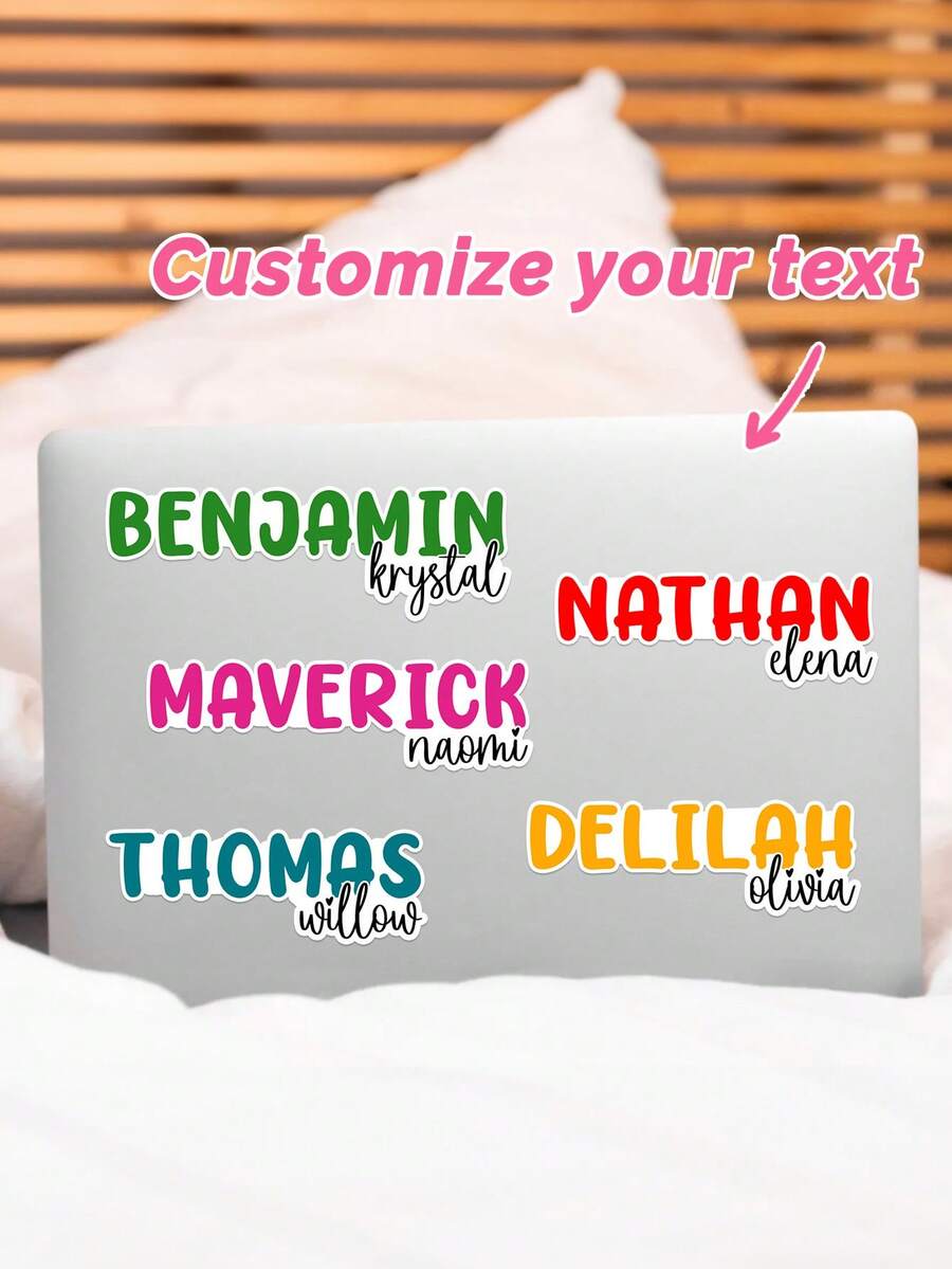 Customized Name Waterproof Vinyl Stickers, Bubble Bold + Handwritten Cursive Personalized Text Decals, Removable Self-Adhesive Labels, Suitable For Tumblers, Laptops, Notebooks, Water Bottles, Luggage, Back To School Students, Teachers, Bridesmaid Wedding Favors Exclusive Customized Name Stickers - Multicolor - View 1