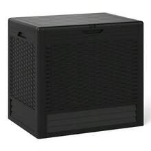 Rattan Pattern PP Storage Box With Lockable Lid, Black Outdoor Plastic Container-XY930735 - FXCI4HTXY81LW - View 1