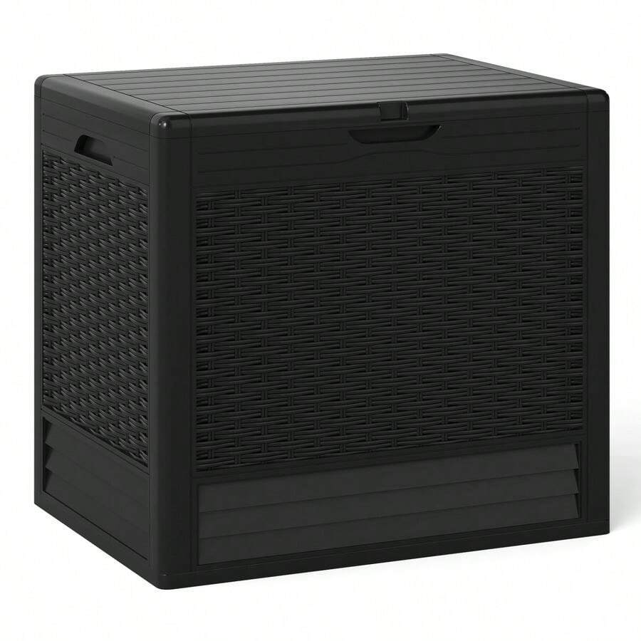 Rattan Pattern PP Storage Box With Lockable Lid, Black Outdoor Plastic Container-XY930735 - FXCI4HTXY81LW - View 1