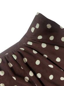 Women's V-Neck Polka Dot Pleated Slim Fit Versatile Daily Long Sleeve Top - Brown - View 10